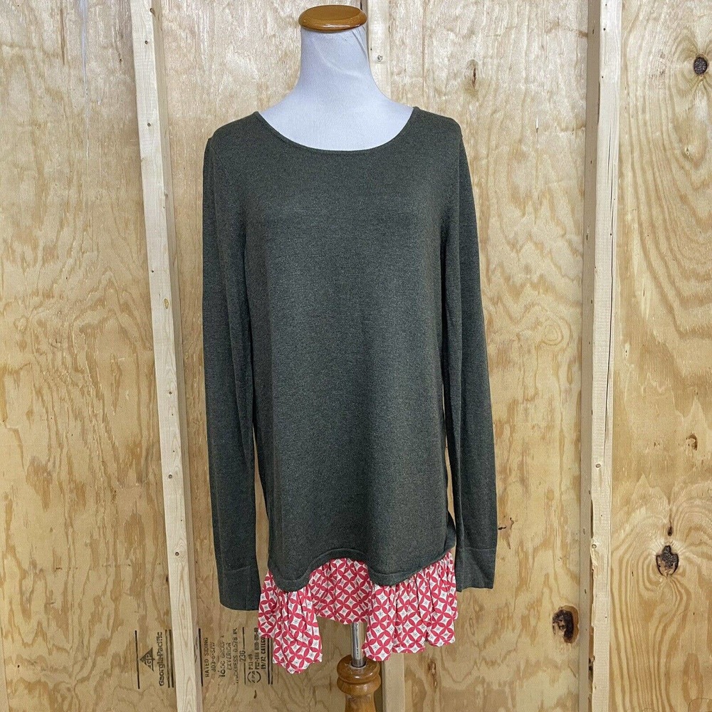 Matilda Jane M Blouse Layered Look Green Geometric Twist Back Sweater Knit Top
